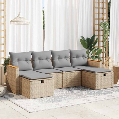 vidaXL 6-dijelni set vrtnih sofa s jastucima bež od poliratana
