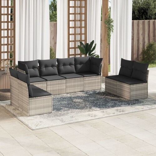 vidaXL 8-dijelni set vrtnih sofa od poliratana s jastucima svjetlosivi