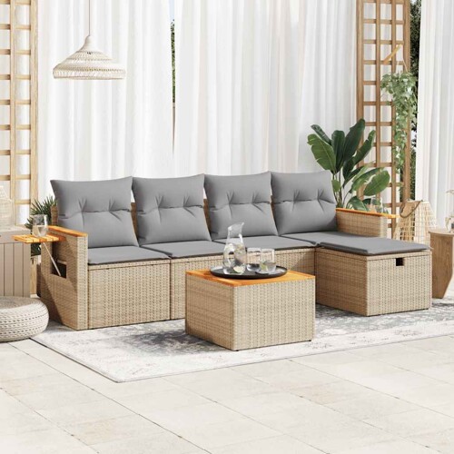 vidaXL 6-dijelni set vrtnih sofa s jastucima bež od poliratana