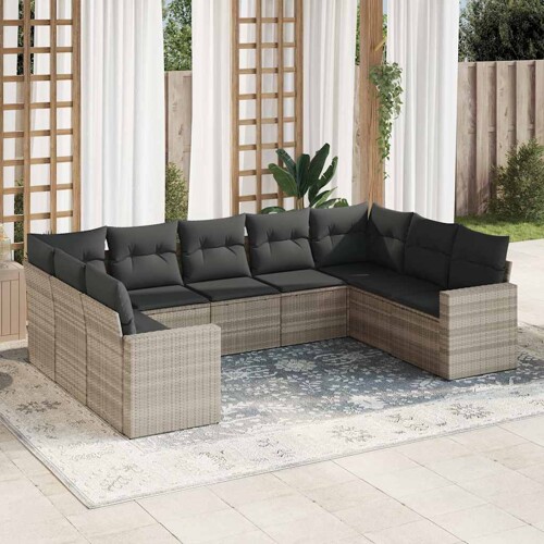 vidaXL 9-dijelni set vrtnih sofa od poliratana s jastucima svjetlosivi