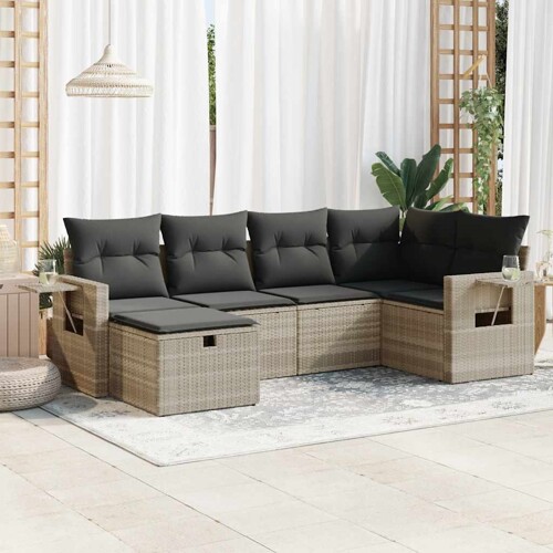 vidaXL 6-dijelni set vrtnih sofa od poliratana s jastucima svjetlosivi