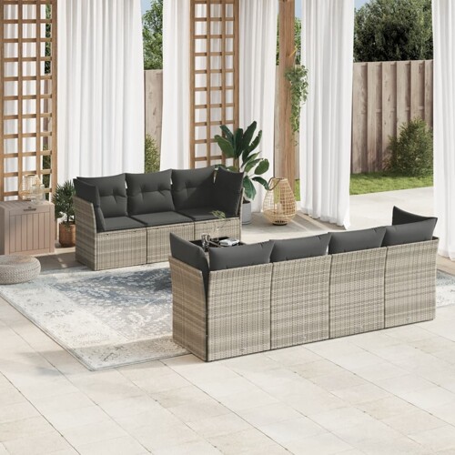 vidaXL 8-dijelni set vrtnih sofa od poliratana s jastucima svjetlosivi