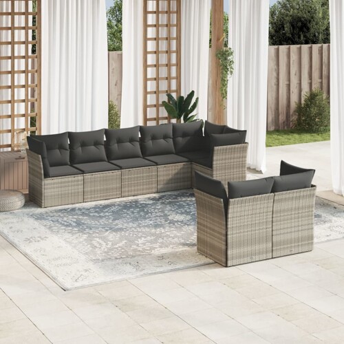 vidaXL 8-dijelni set vrtnih sofa od poliratana s jastucima svjetlosivi
