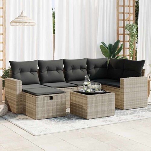 vidaXL 7-dijelni set vrtnih sofa svjetlosivi od poliratana