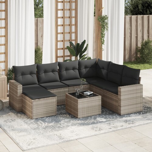 vidaXL 8-dijelni set vrtnih sofa od poliratana s jastucima svjetlosivi