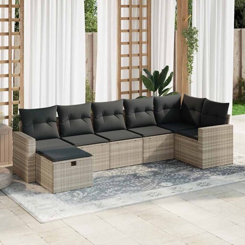 vidaXL 7-dijelni set vrtnih sofa svjetlosivi od poliratana