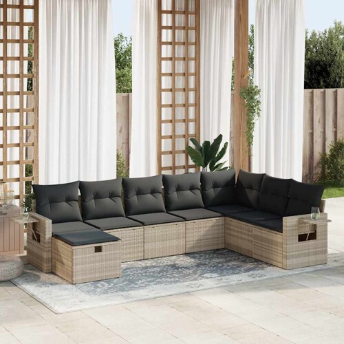 vidaXL 8-dijelni set vrtnih sofa od poliratana s jastucima svjetlosivi