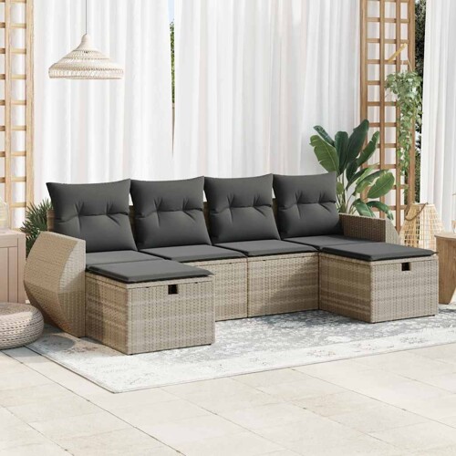 vidaXL 6-dijelni set vrtnih sofa od poliratana s jastucima svjetlosivi
