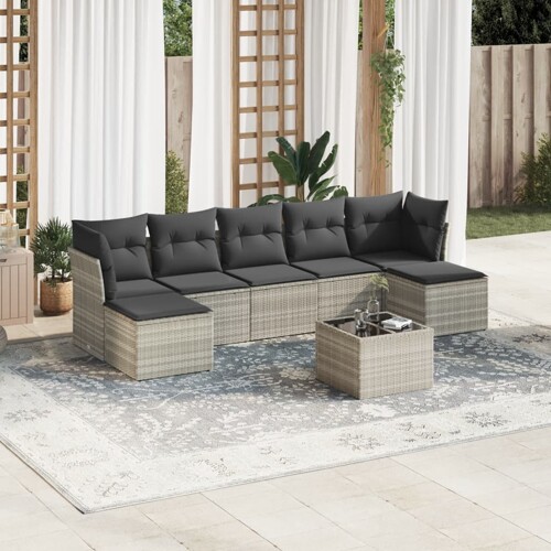 vidaXL 8-dijelni set vrtnih sofa od poliratana s jastucima svjetlosivi