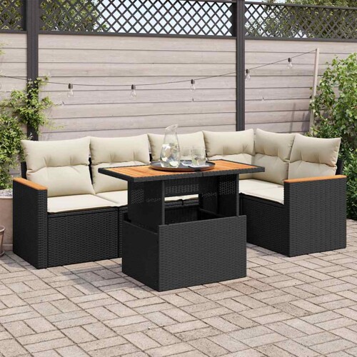 vidaXL 6-dijelni set vrtnih sofa s jastucima crni od poliratana bagrem