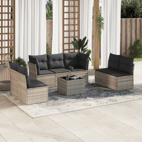 vidaXL 8-dijelni set vrtnih sofa od poliratana s jastucima svjetlosivi