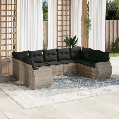 vidaXL 9-dijelni set vrtnih sofa od poliratana s jastucima svjetlosivi