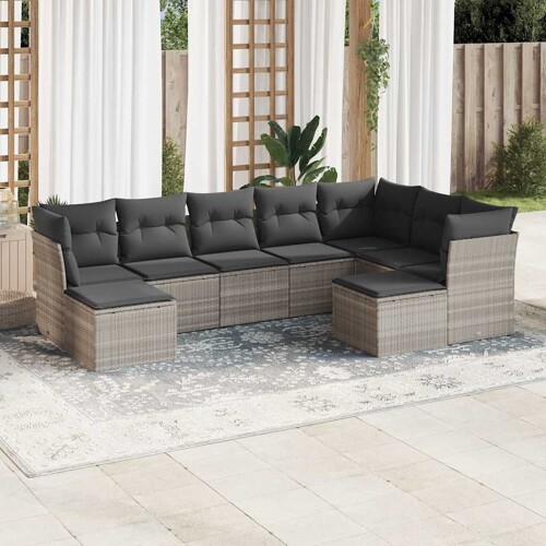 vidaXL 9-dijelni set vrtnih sofa od poliratana s jastucima svjetlosivi