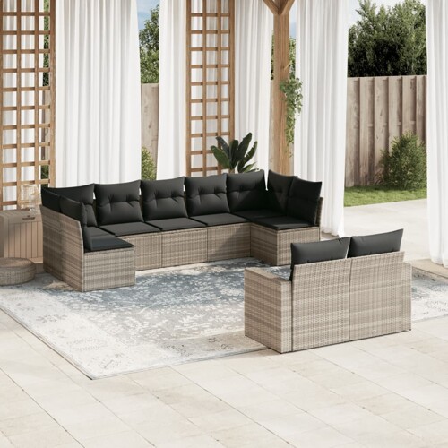 vidaXL 9-dijelni set vrtnih sofa od poliratana s jastucima svjetlosivi