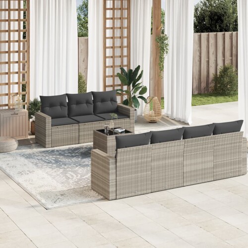 vidaXL 8-dijelni set vrtnih sofa od poliratana s jastucima svjetlosivi