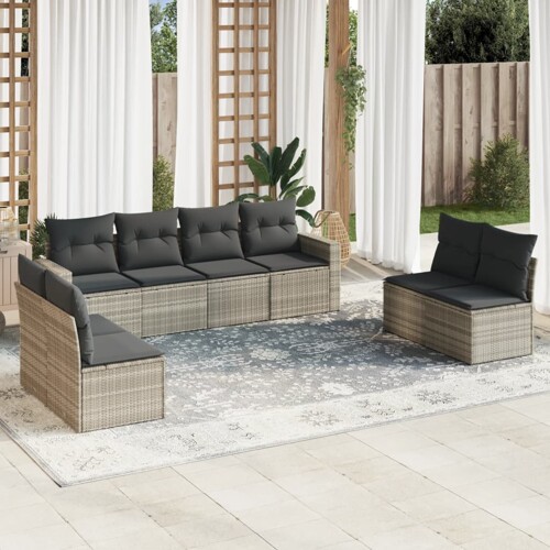 vidaXL 8-dijelni set vrtnih sofa od poliratana s jastucima svjetlosivi