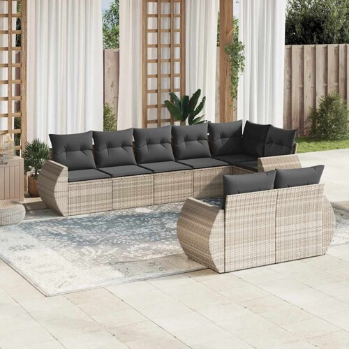 vidaXL 8-dijelni set vrtnih sofa od poliratana s jastucima svjetlosivi