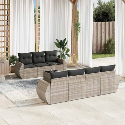 vidaXL 8-dijelni set vrtnih sofa od poliratana s jastucima svjetlosivi