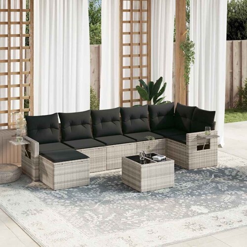 vidaXL 8-dijelni set vrtnih sofa od poliratana s jastucima svjetlosivi