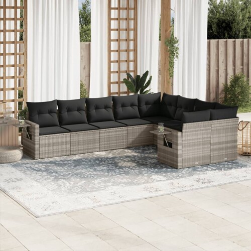 vidaXL 9-dijelni set vrtnih sofa od poliratana s jastucima svjetlosivi