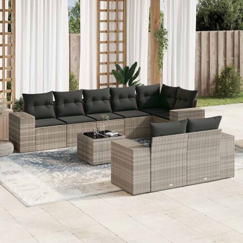 vidaXL 9-dijelni set vrtnih sofa od poliratana s jastucima svjetlosivi