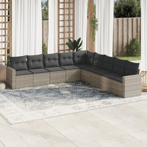 vidaXL 9-dijelni set vrtnih sofa od poliratana s jastucima svjetlosivi