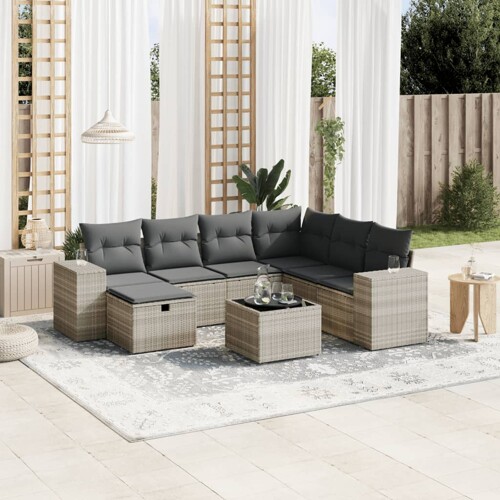 vidaXL 8-dijelni set vrtnih sofa od poliratana s jastucima svjetlosivi