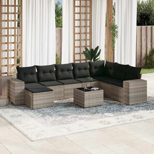 vidaXL 9-dijelni set vrtnih sofa od poliratana s jastucima svjetlosivi