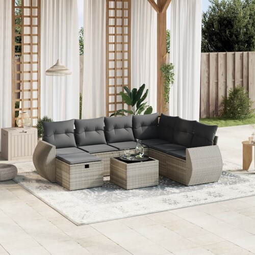 vidaXL 8-dijelni set vrtnih sofa od poliratana s jastucima svjetlosivi