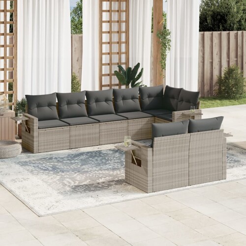 vidaXL 8-dijelni set vrtnih sofa od poliratana s jastucima svjetlosivi