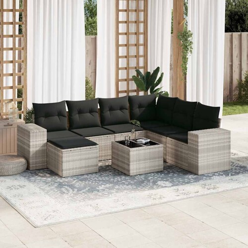 vidaXL 8-dijelni set vrtnih sofa od poliratana s jastucima svjetlosivi