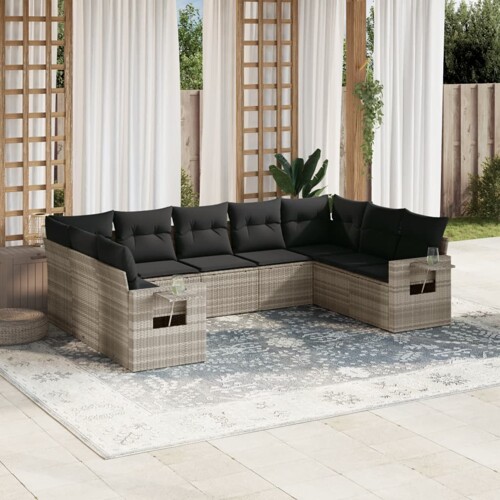 vidaXL 9-dijelni set vrtnih sofa od poliratana s jastucima svjetlosivi