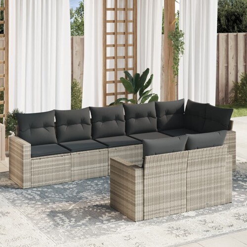 vidaXL 8-dijelni set vrtnih sofa od poliratana s jastucima svjetlosivi