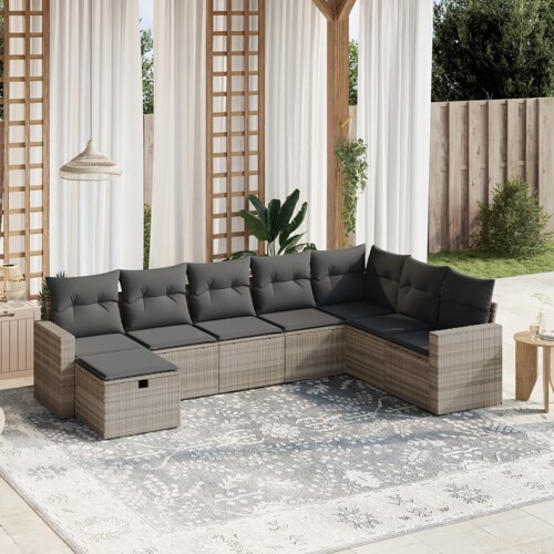 vidaXL 8-dijelni set vrtnih sofa od poliratana s jastucima svjetlosivi