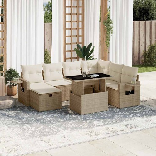 vidaXL 8-dijelni set vrtnih sofa od poliratana s jastucima bež