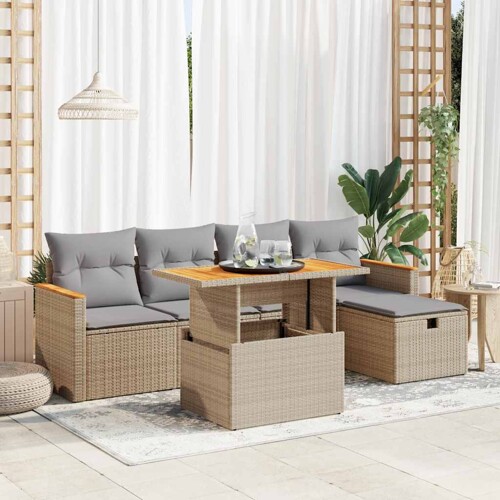 vidaXL 6-dijelni set vrtnih sofa s jastucima bež od poliratana