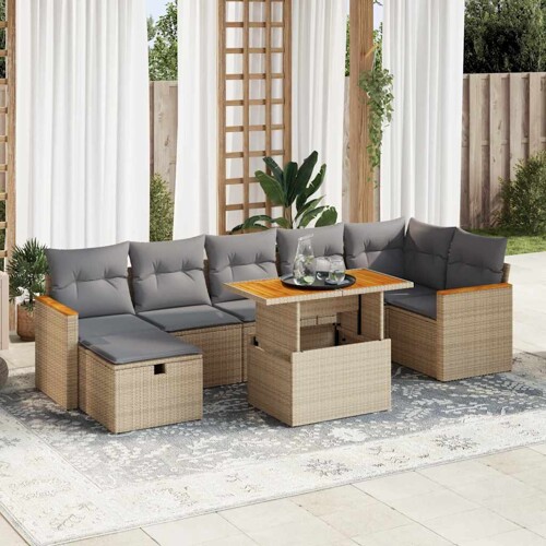 vidaXL 5-dijelni vrtni set sofa s jastucima bež od poliratana
