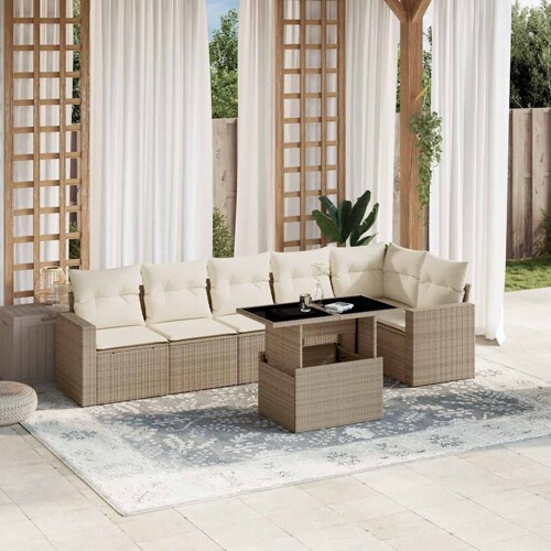 vidaXL 7-dijelni set vrtnih sofa od poliratana s jastucima bež