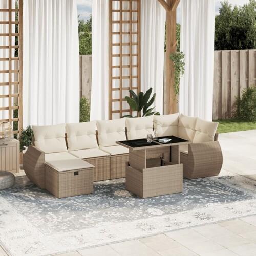 vidaXL 8-dijelni set vrtnih sofa od poliratana s jastucima bež