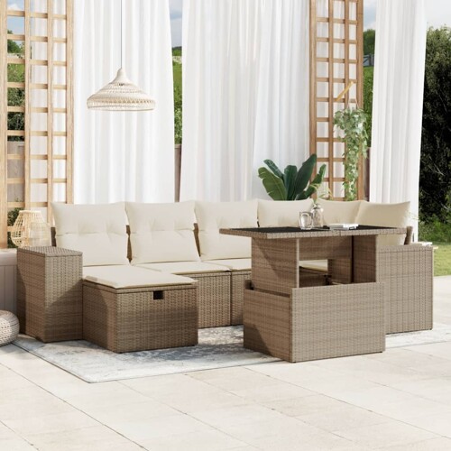 vidaXL 7-dijelni set vrtnih sofa od poliratana s jastucima bež