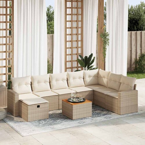 vidaXL 9-dijelni set vrtnih sofa s jastucima bež od poliratana