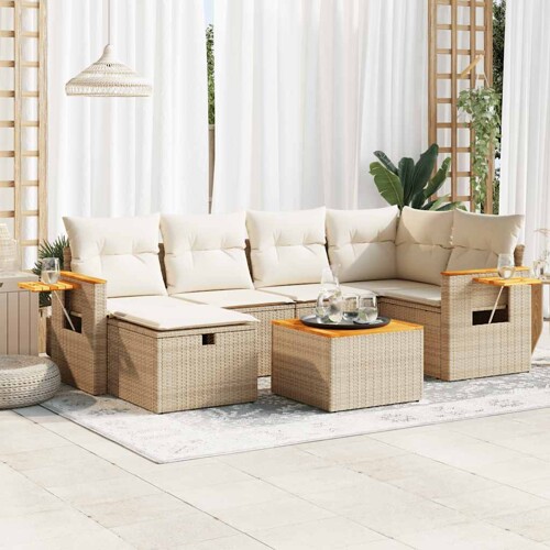 vidaXL 7-dijelni set vrtnih sofa od poliratana s jastucima bež