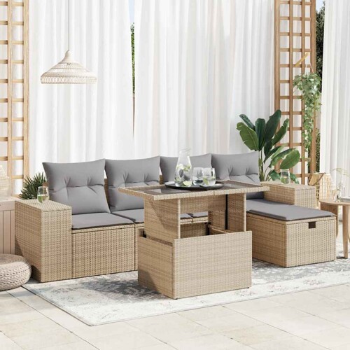 vidaXL 6-dijelni set vrtnih sofa s jastucima bež od poliratana