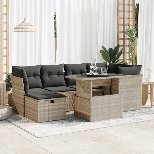 vidaXL 7-dijelni set vrtnih sofa svjetlosivi od poliratana