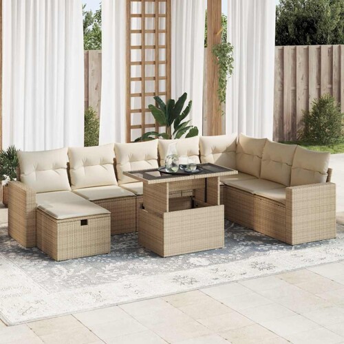 vidaXL 9-dijelni set vrtnih sofa s jastucima bež od poliratana