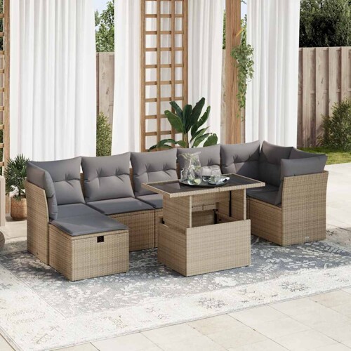 vidaXL 8-dijelni set vrtnih sofa od poliratana s jastucima bež