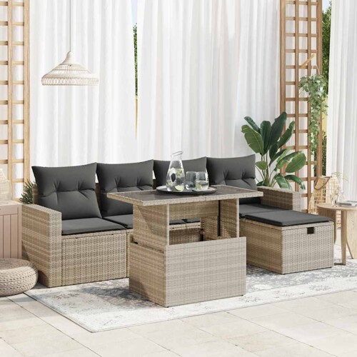 vidaXL 6-dijelni set vrtnih sofa od poliratana s jastucima svjetlosivi