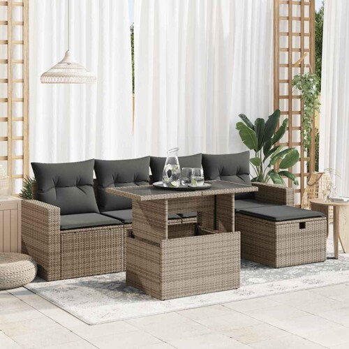vidaXL 6-dijelni set vrtnih sofa od poliratana s jastucima sivi