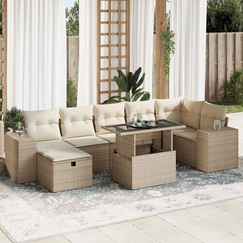 vidaXL 5-dijelni vrtni set sofa s jastucima bež od poliratana