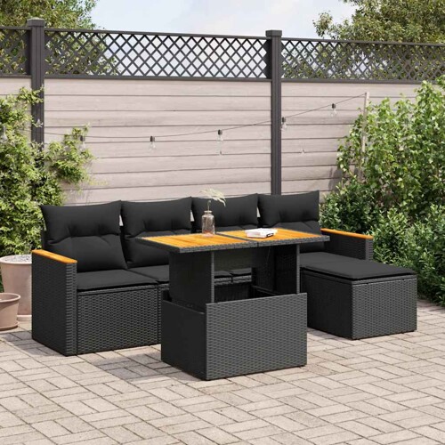 vidaXL 6-dijelni set vrtnih sofa s jastucima crni od poliratana bagrem